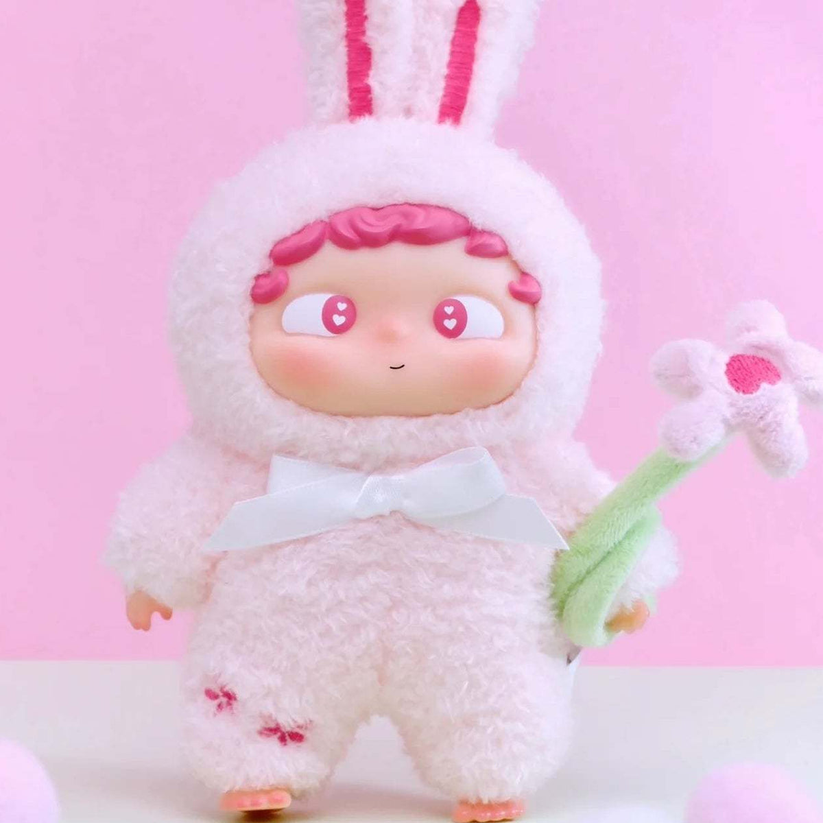 Ozai YAO GUAI Kindergarten Series Plush Dolls, Blind Box - Pink rabbit styling with flower; upper rabbit ears cropped; random design not guaranteed; display props not included