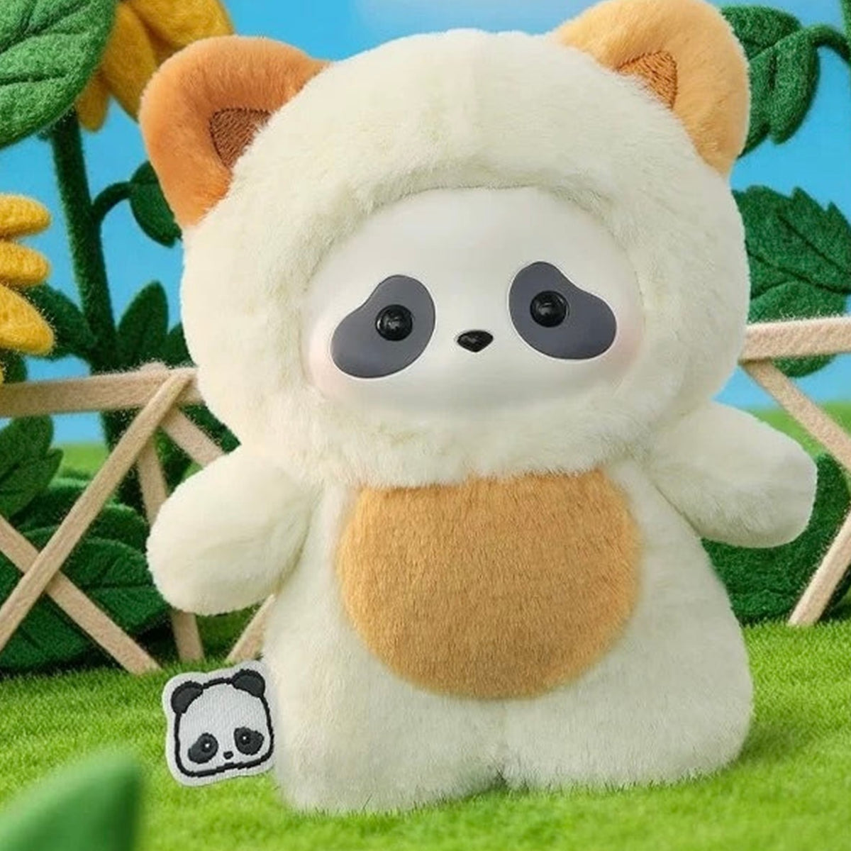 Panda Roll The Zoo In Hands Series Plush Pendant Blind Box - Complete white and beige plush pendant example; display props not included; random design not guaranteed