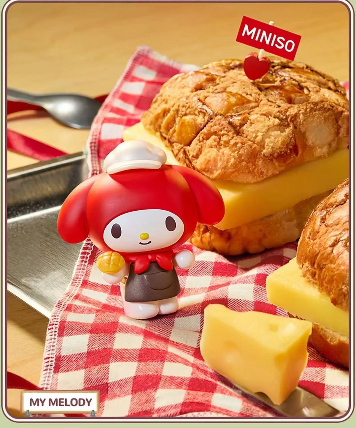 Sanrio Characters Pastry Chef My Melody design example; one random blind box, character not selectable, original MINISO scene flag retained