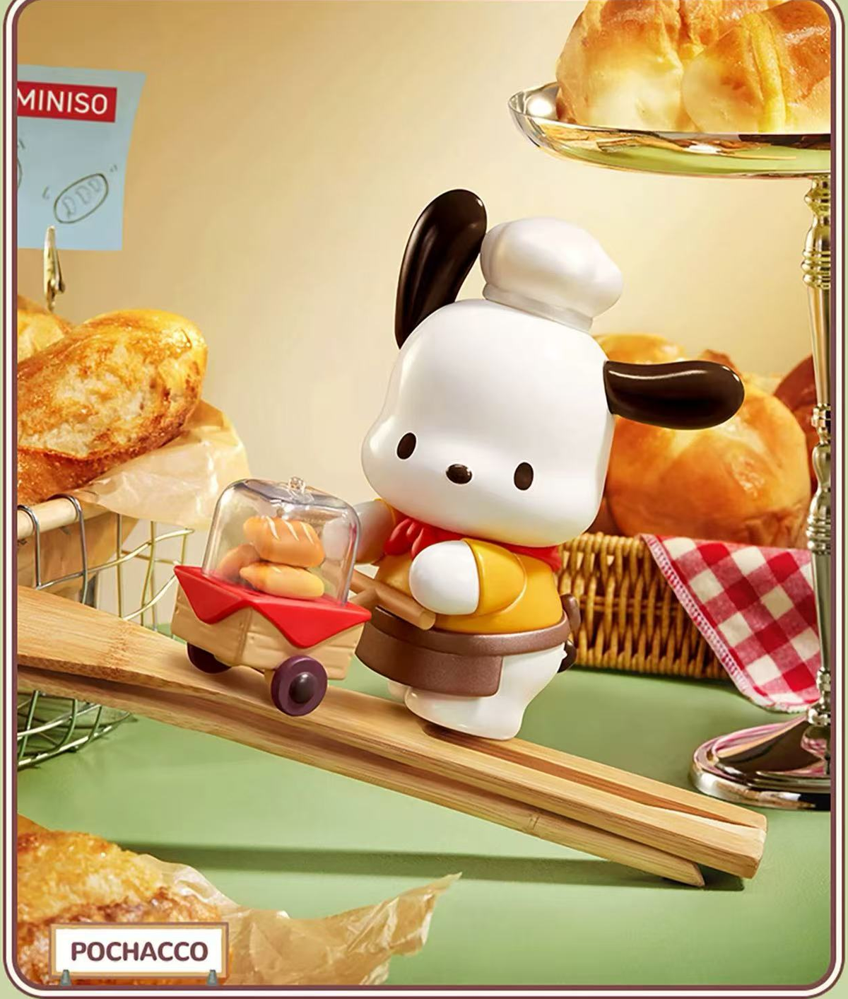 Sanrio Characters Pastry Chef Pochacco pastry chef design with toy bakery cart; one random blind box, pictured character(s) not selectable, scene props not included