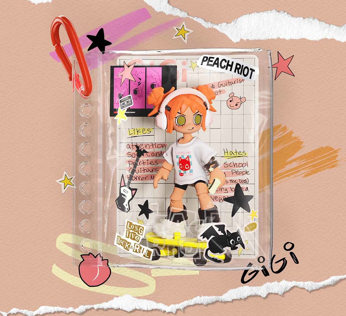 Peach Riot Carry the Music blind box series - Gigi After Hours design example in its clear pendant pouch
