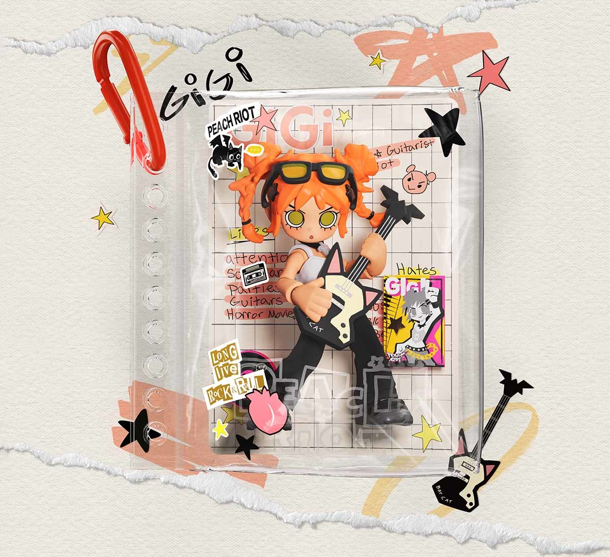 Peach Riot Carry the Music blind box series - Gigi In the Studio figure and pendant pouch detail