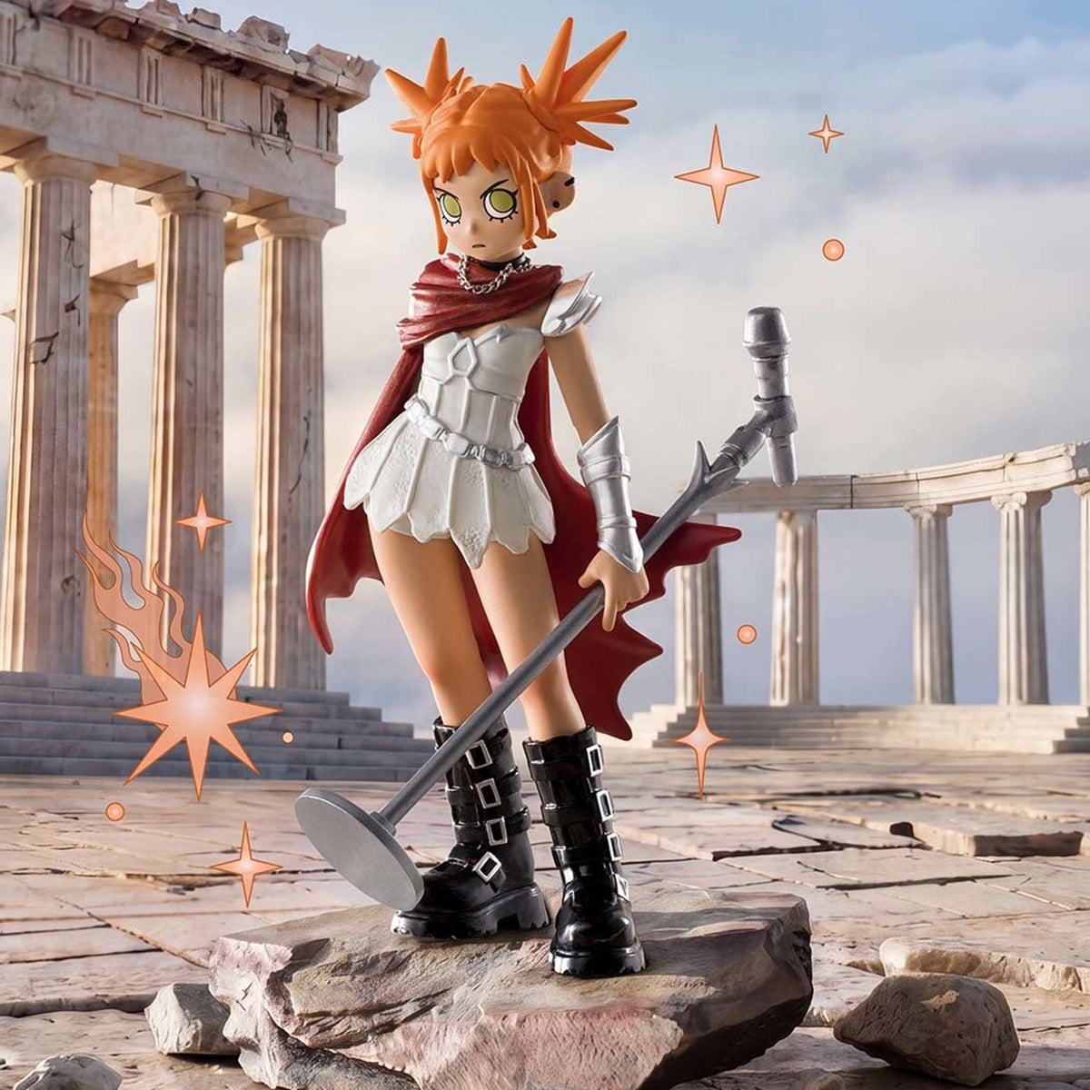 peach riot power chords figure blind box — orange hair armored guitar design