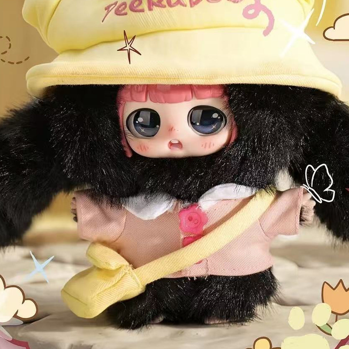 Peekaboo Cats Save the World Series Plush Pendant Blind Box - Black plush pendant detail with upper hat cropped; random design not guaranteed