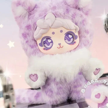 PengPeng Paw Fection Series Plush Blind Box - Purple plush design with bow hair and heart-marked paws; upper ears cropped; random design not guaranteed; display props not included