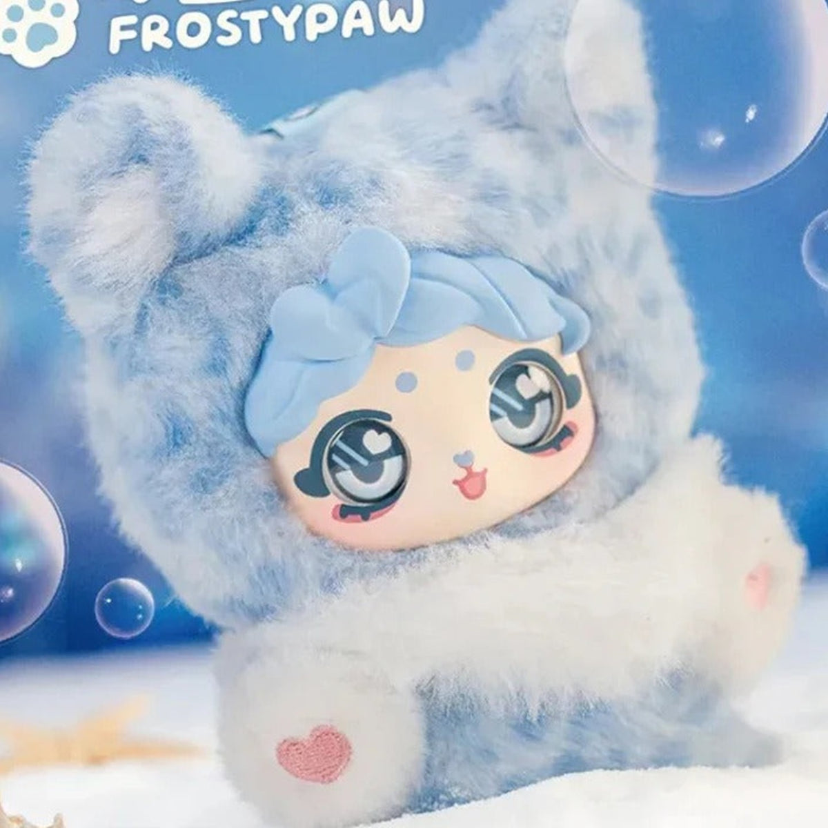 PengPeng Paw Fection Series Plush Blind Box - Blue plush design with blue bow hair and heart-marked paws; lower outline cropped; random design not guaranteed; display props not included