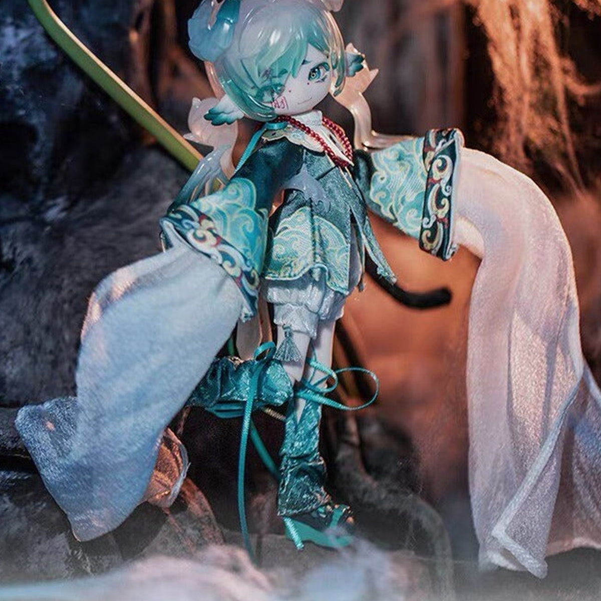 JIANG JIANG JIANG BJD doll — mint outfit and standing pose without the beaded hat