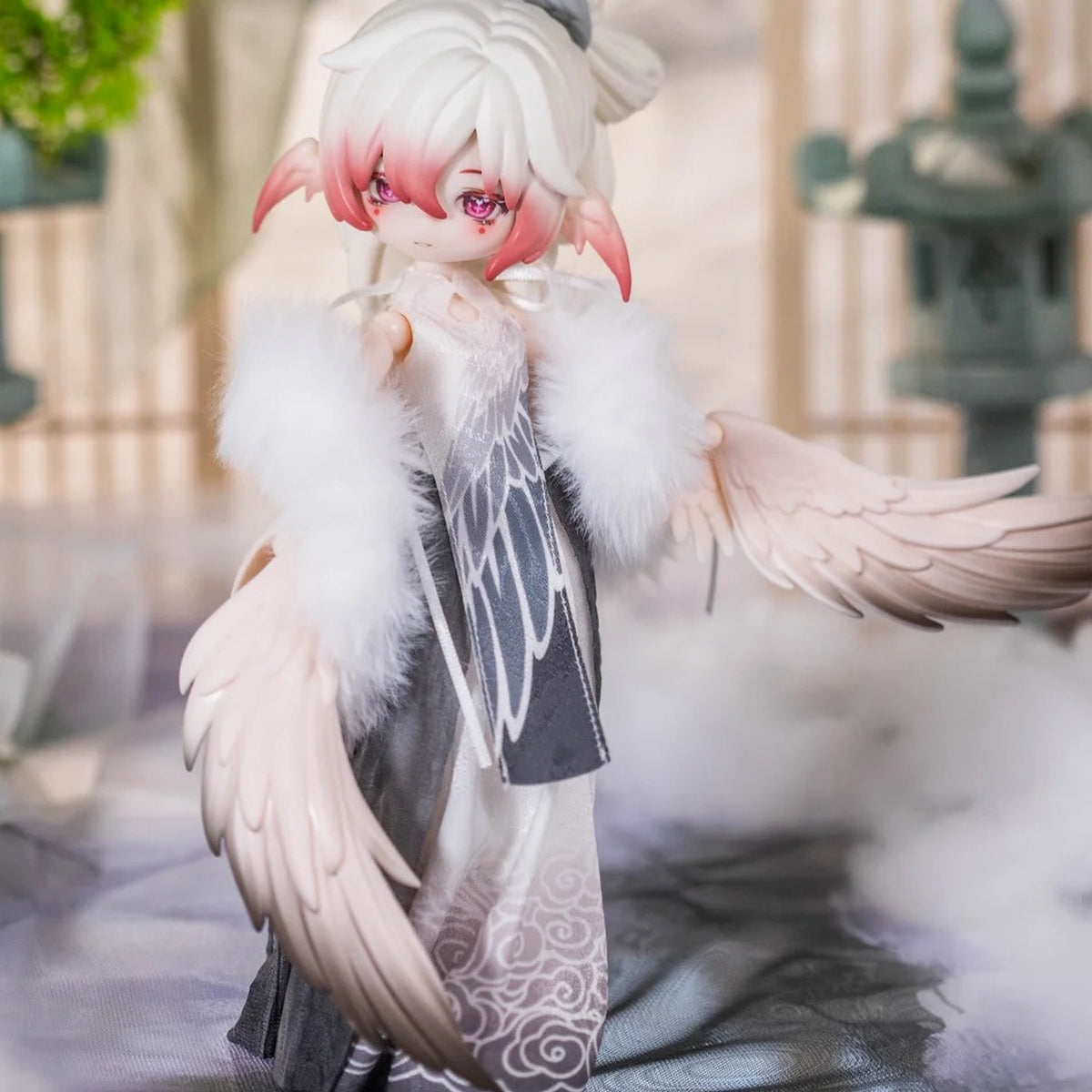 Penny's Box Luluya Cloudwing Pavilion Series Action Figure BJD Blind Box - White-haired BJD detail with upper ornament, outer wing and lower feet cropped; display props not included; random design not guaranteed