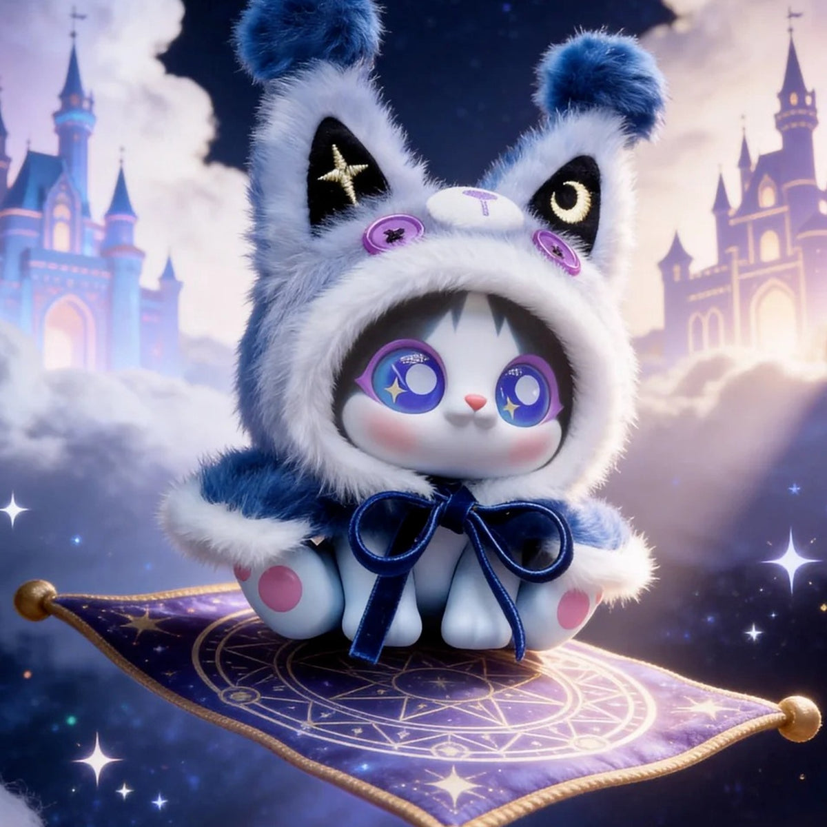 PICOCO Magic Cloak Cat Series Plush Pendant Blind Box - PICOCO blue cloak plush pendant body detail with upper ear tip cropped; random design not guaranteed