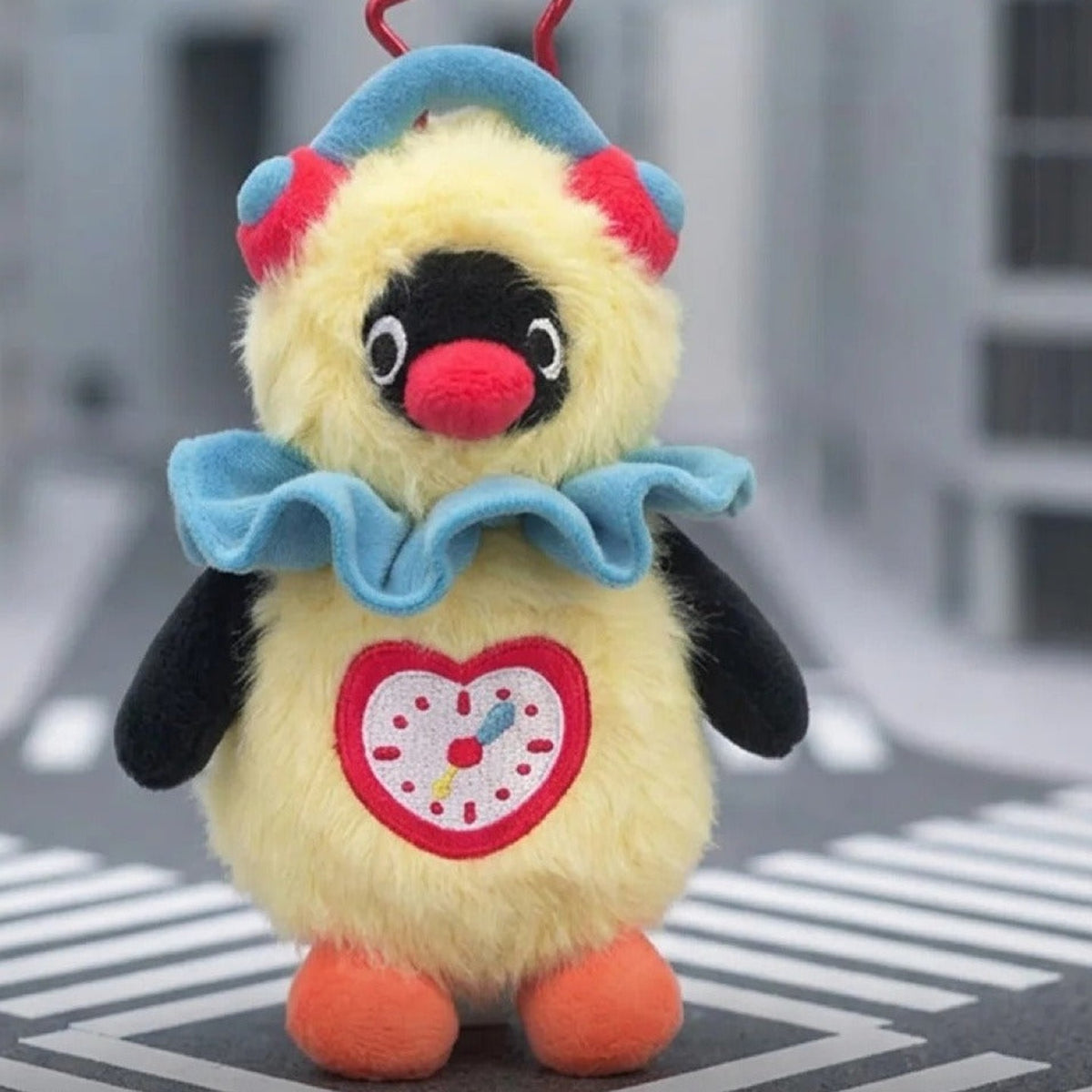 Pingu Childlike Treasure Box Series Plush Pendant Blind Box - Pingu clown-costume plush pendant body example with upper hook cropped; random design not guaranteed