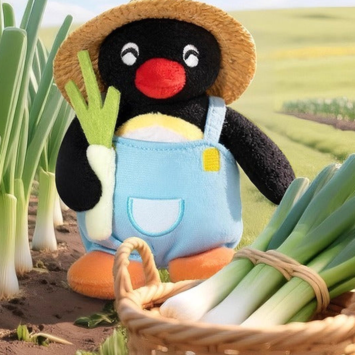 Pingu Happy Farm Series Plush Blind Box - Blue overalls design example; random design not guaranteed