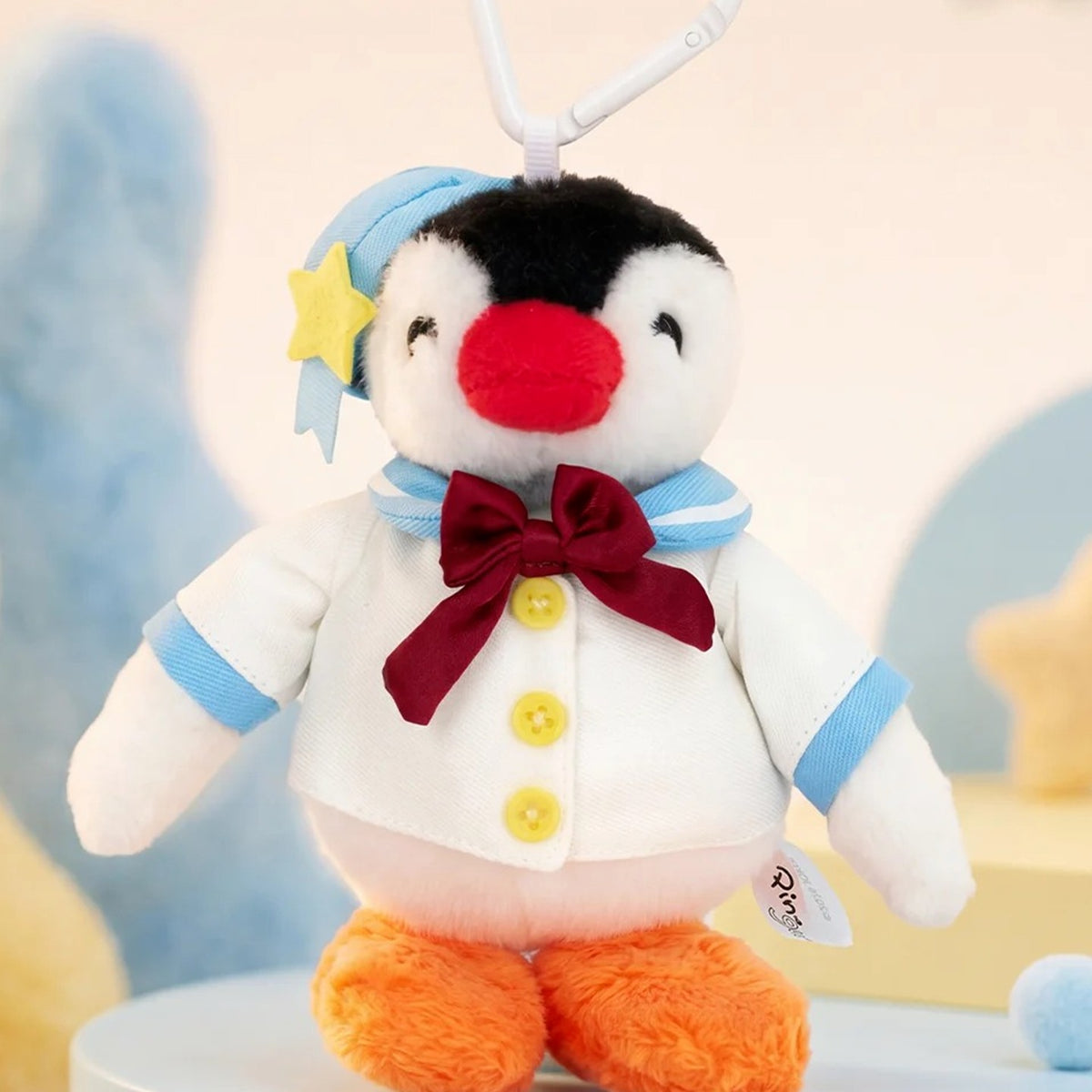 Pingu Sweetness Heart Series Plush Pendant Blind Box - Blue sailor outfit Pingu plush pendant design detail; upper heart clip and lower feet cropped; random design not guaranteed; display props not included