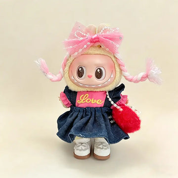 Pink Braid Denim Skirt with White Princess Shoes for Collectible Toy Figures - main product card | KikiBuddies