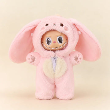 Labubu Doll Outfit - Pink Bunny Plush Hooded Jumpsuit for 17cm Collectible Figure - main product card | KikiBuddies