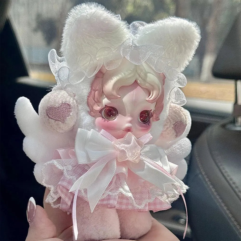 Pink Plaid & Pearl Lace Doll Outfit for Skullpanda - front view | KikiBuddies