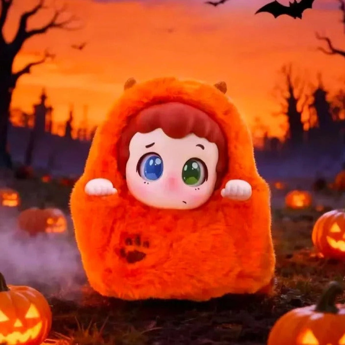 Piny Cute Ghost Outing Series Plush Blind Box - Complete orange costume plush doll example; random design not guaranteed