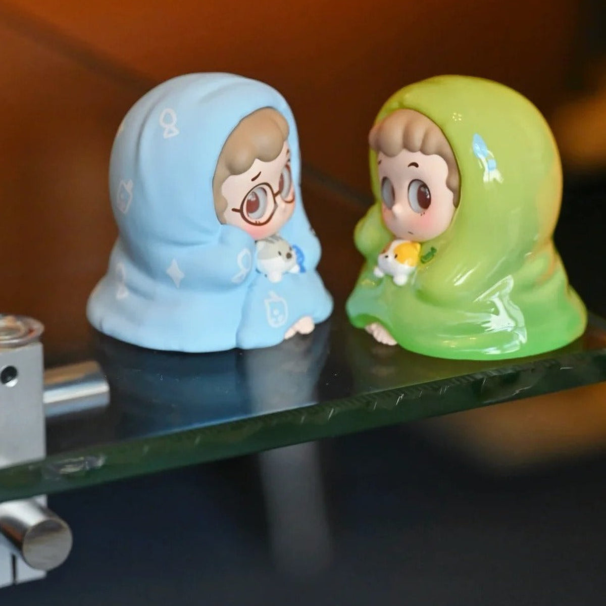 PINY Sleepover Series Mini Figures Blind Box - Complete blue and green mini figures in side view; random design not guaranteed