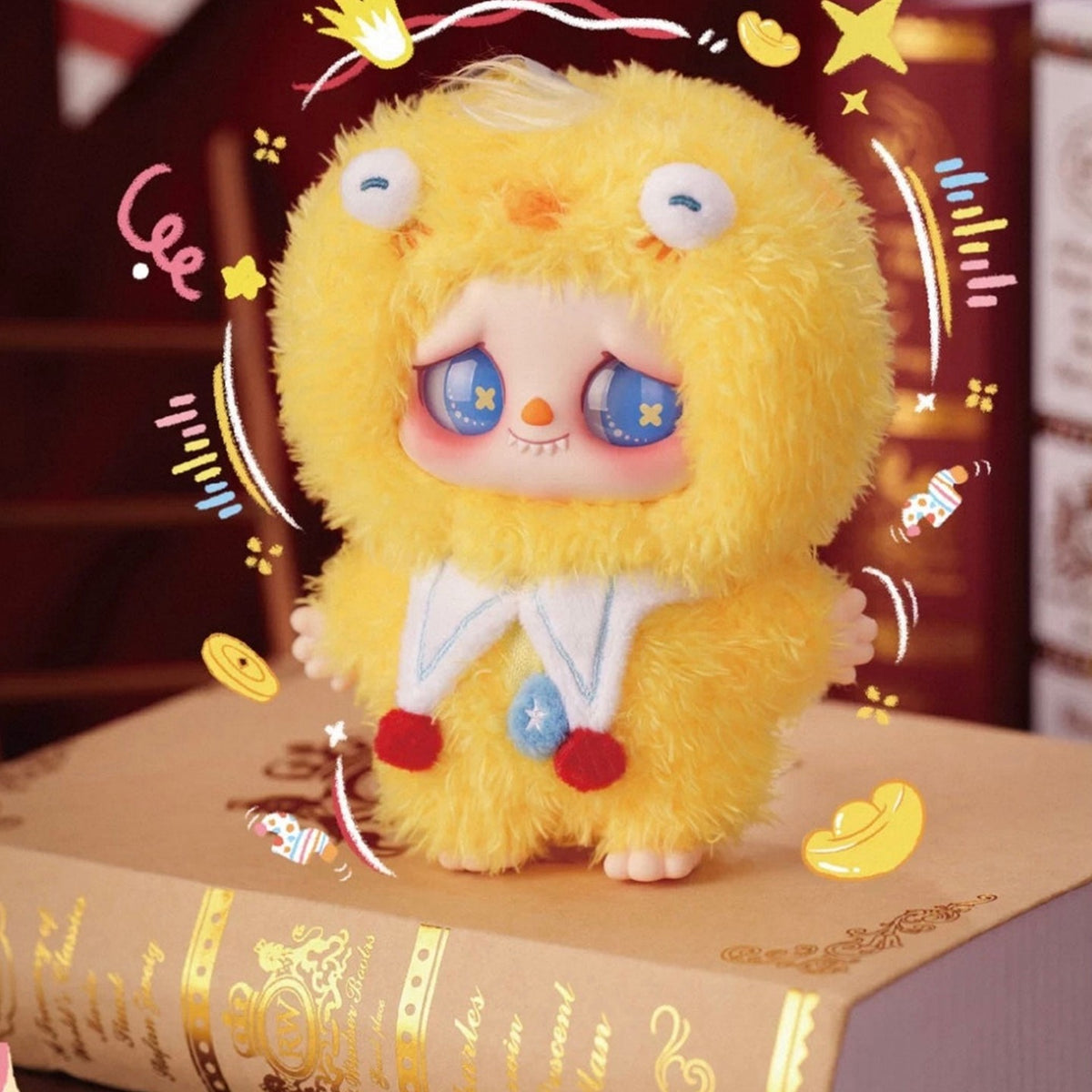 PIPIZI Rave Fluffies Series Plush Pendant Blind Box - Complete yellow plush pendant example; display props not included; random design not guaranteed