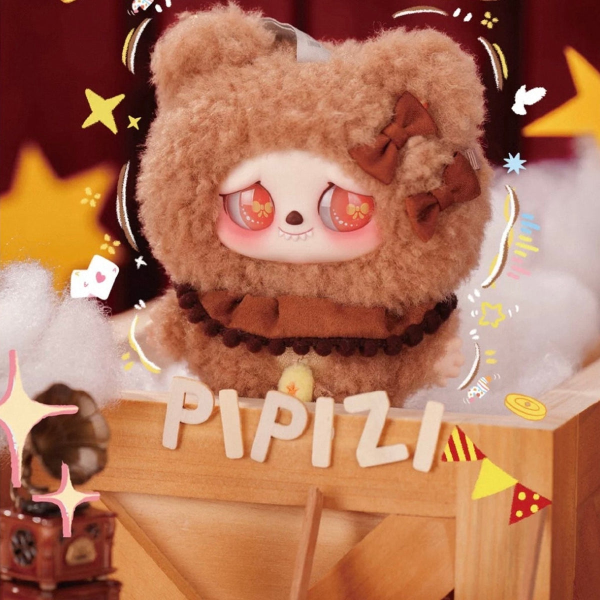PIPIZI Rave Fluffies Series Plush Pendant Blind Box - Complete brown plush pendant example; display props not included; random design not guaranteed