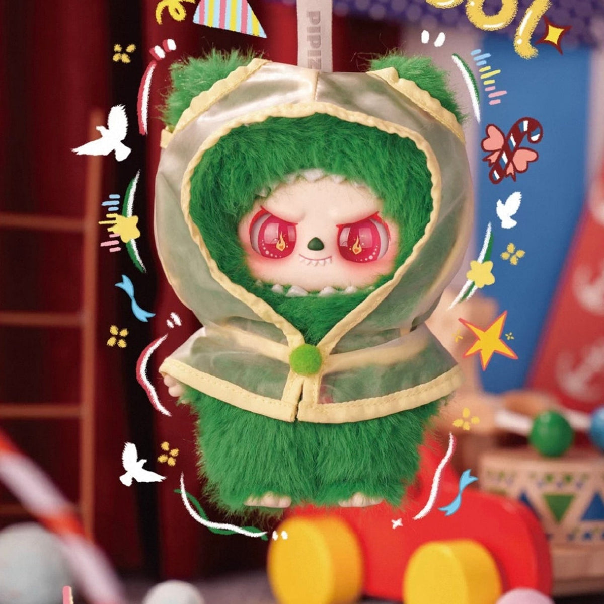 PIPIZI Rave Fluffies Series Plush Pendant Blind Box - Green plush pendant detail with lower feet cropped; random design not guaranteed