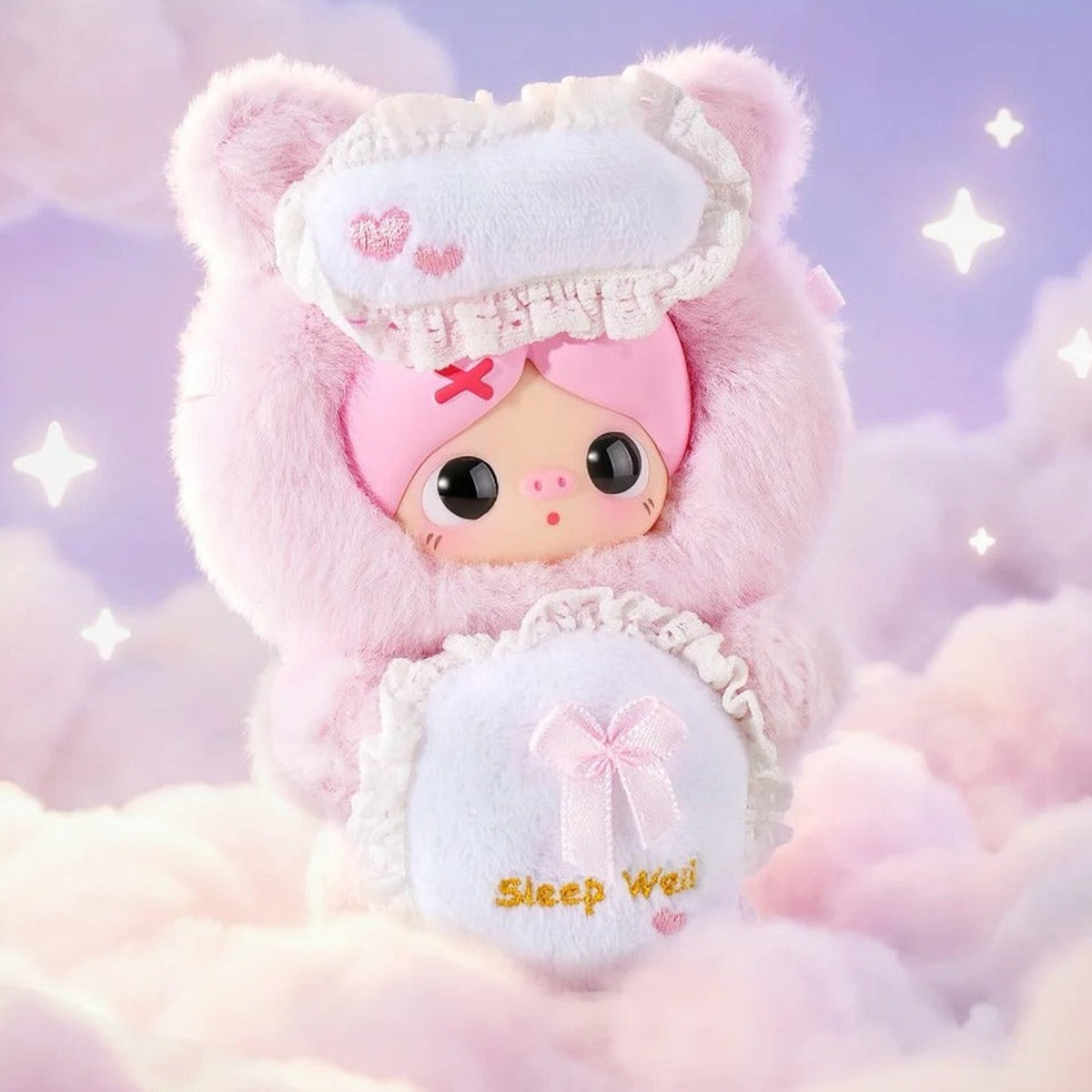 Piupu Fuzzy Hug Series Vinyl Plush Blind Box - Pink sleep-mask design example; random design not guaranteed