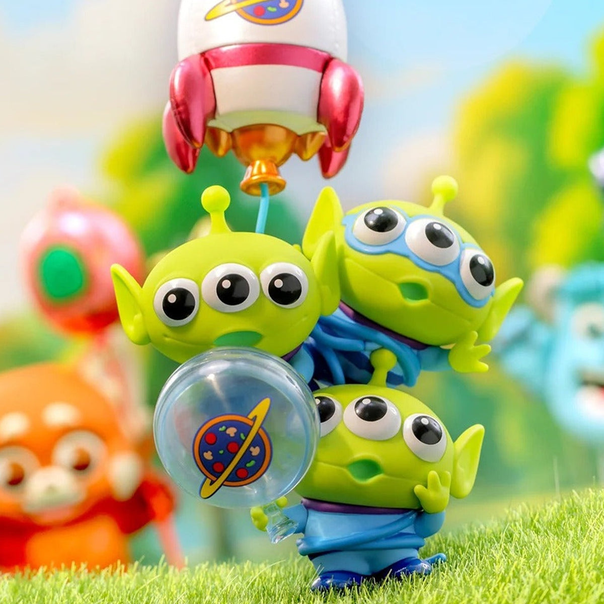 Pixar Balloon Series Figure Blind Box - Alien trio figure detail with upper rocket balloon cropped; random design not guaranteed