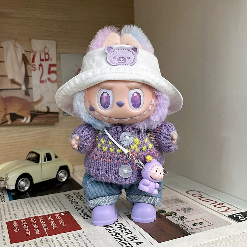 Plush Figure Bag Charm with Outfit — Purple Sweater - front view | KikiBuddies