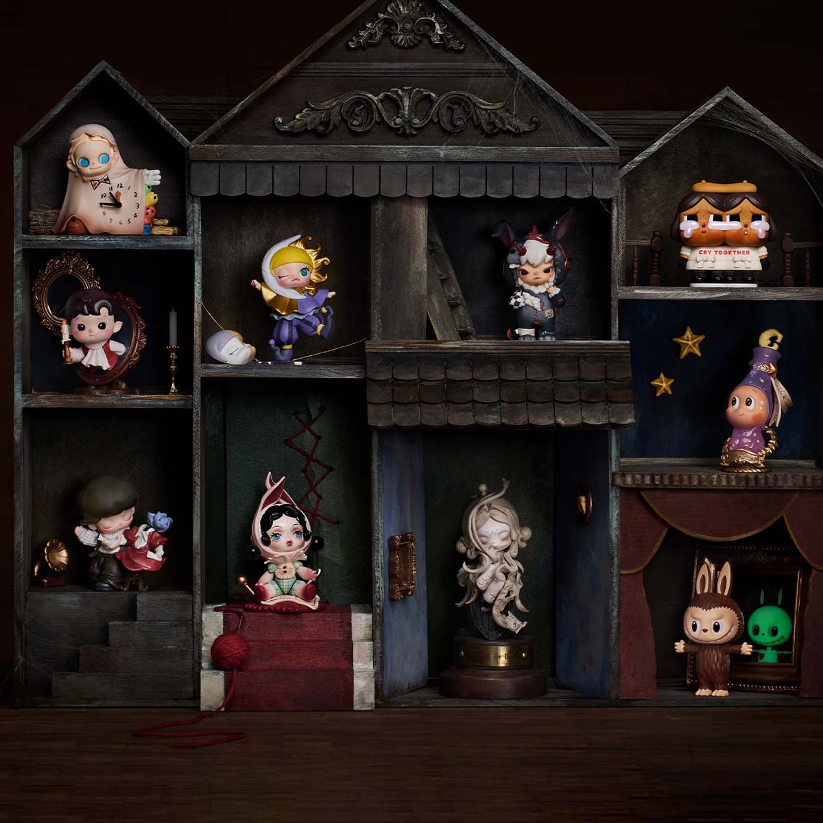 The Attic of Oddities series design examples; display props are not included