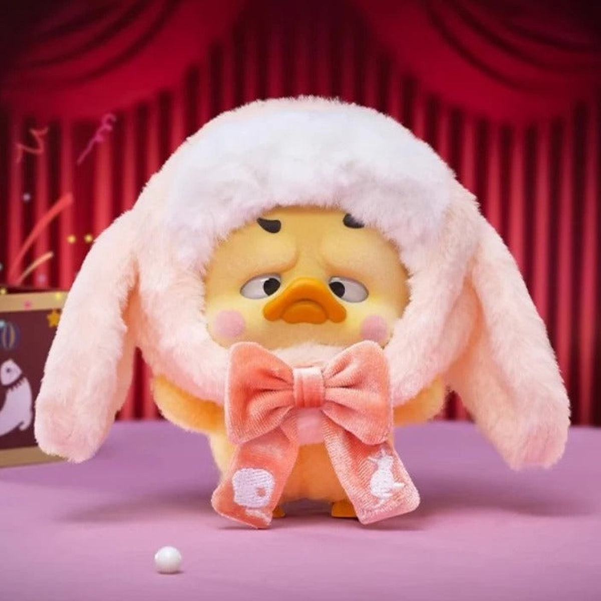 POCKET UPSETDUCK V4 Crazy Circus Duck Series Plush Dolls, Blind Box - Rabbit hood design example; random design not guaranteed