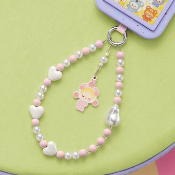 POP BEAN Pajama Party mobile phone chain, Blind Box - Beaded character phone chain with phone display prop; illustrative series image, contents depend on selected purchase option