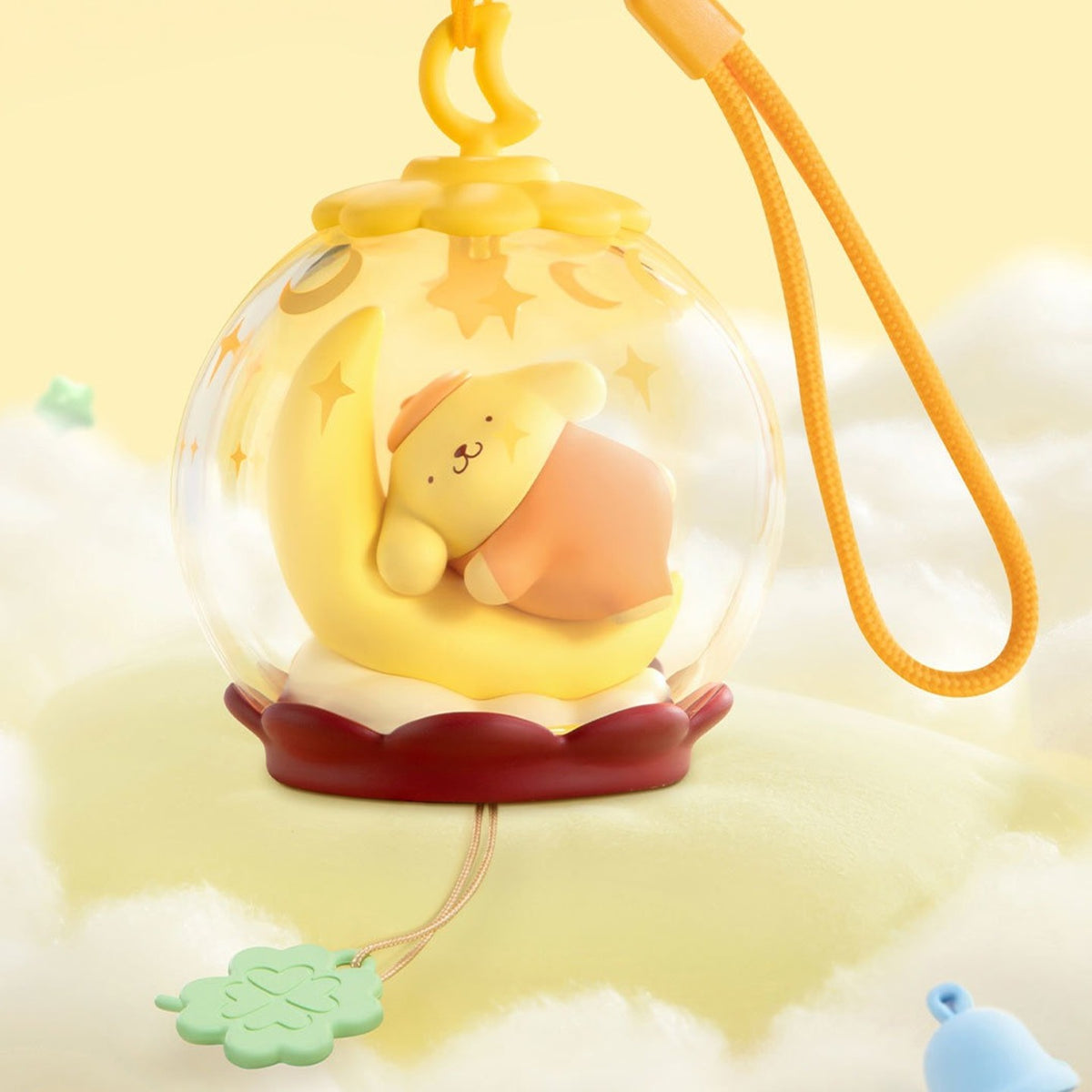 Pompompurin Sweet Dream Bubble House design example in a yellow scene case with hanging cord; random character reference