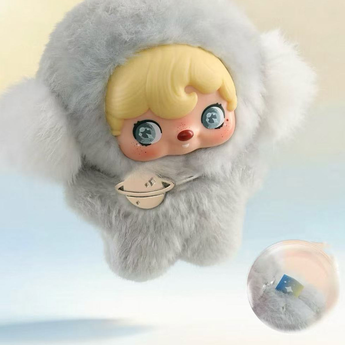 POUKAPOUKA Spirit of the Universe Series Plush Pendant Blind Box - Grey plush pendant detail with upper ears cropped; random design not guaranteed