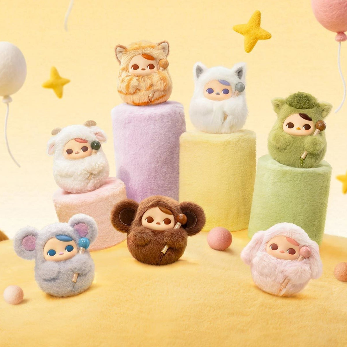 pucky tap tap babies vinyl plush pendant blind box — series design group scene; pictured designs, not guaranteed box contents