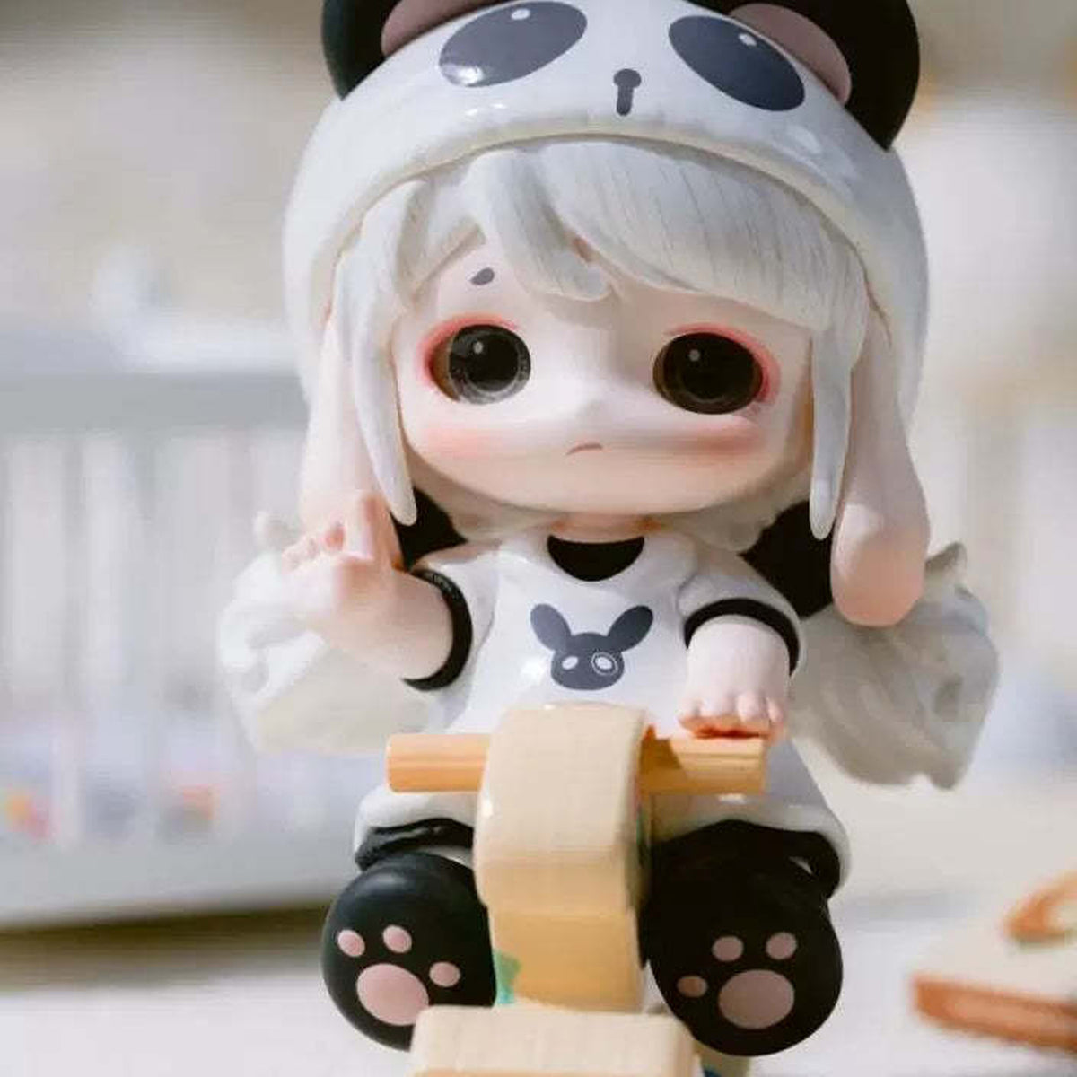 Rabeea I'm Not a Weird Kid Series Figures, Blind Box - Panda bike figure detail with upper ears and lower wheel cropped; random design not guaranteed