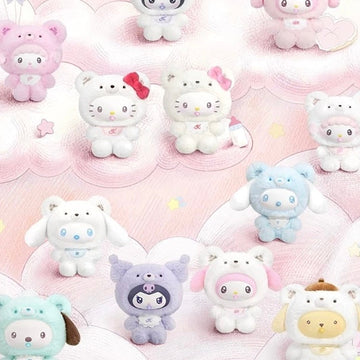 SANRI0 Characters Little Bear Planet Series Plush Pendant Blind Box - Series overview with complete central plush pendant examples and outer examples cropped; random design not guaranteed