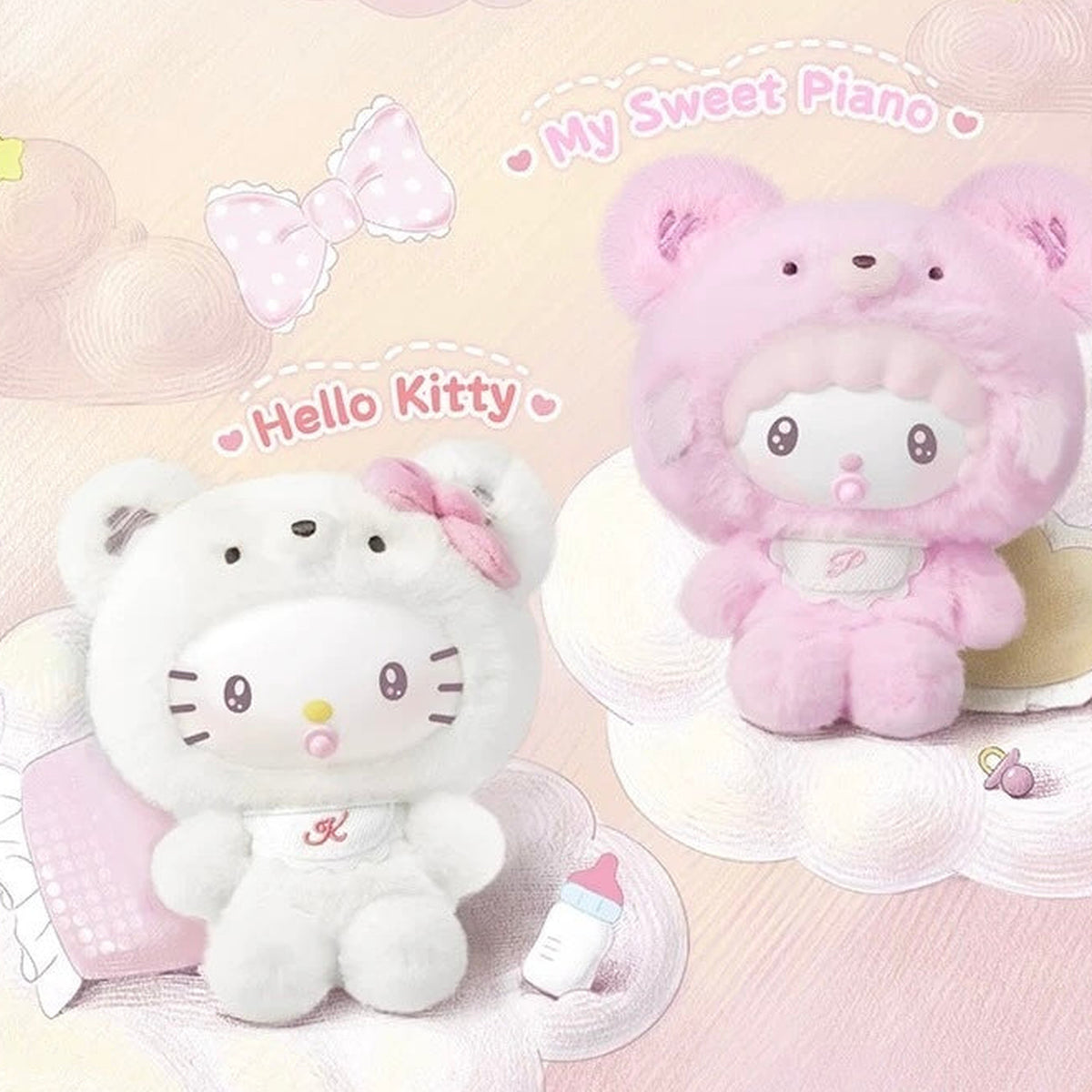 SANRI0 Characters Little Bear Planet Series Plush Pendant Blind Box - Complete white and pink plush pendant examples; display props not included; random design not guaranteed