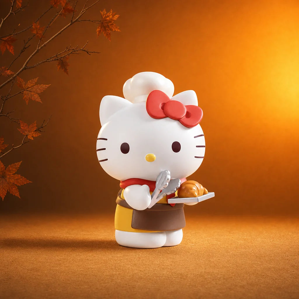 Sanrio Characters Pastry Chef Hello Kitty design example holding toy bakery pieces; one random blind box, pictured character not selectable