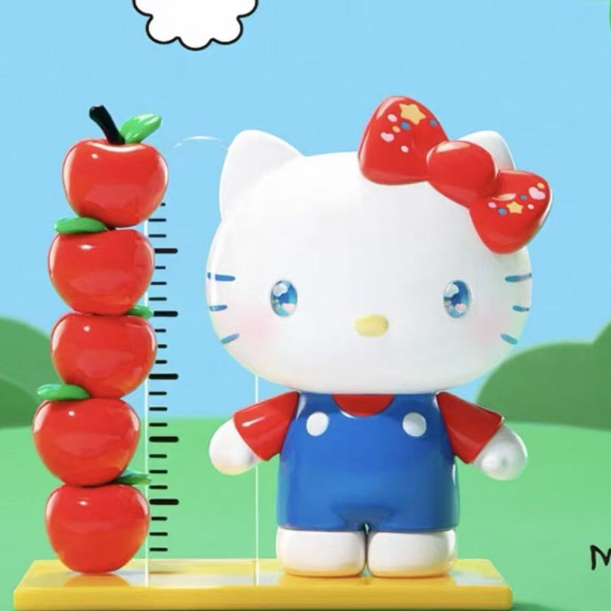 SANRI0 HK Classic Revival Series Figure Blind Box - Complete Hello Kitty figure example beside apple display; random design not guaranteed