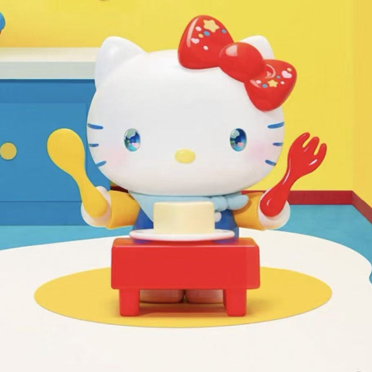SANRI0 HK Classic Revival Series Figure Blind Box - Complete Hello Kitty figure example seated at meal table; random design not guaranteed