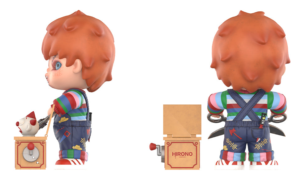 HIRONO × Chucky Figurine — HIRONO Chucky side and rear structure with clown box