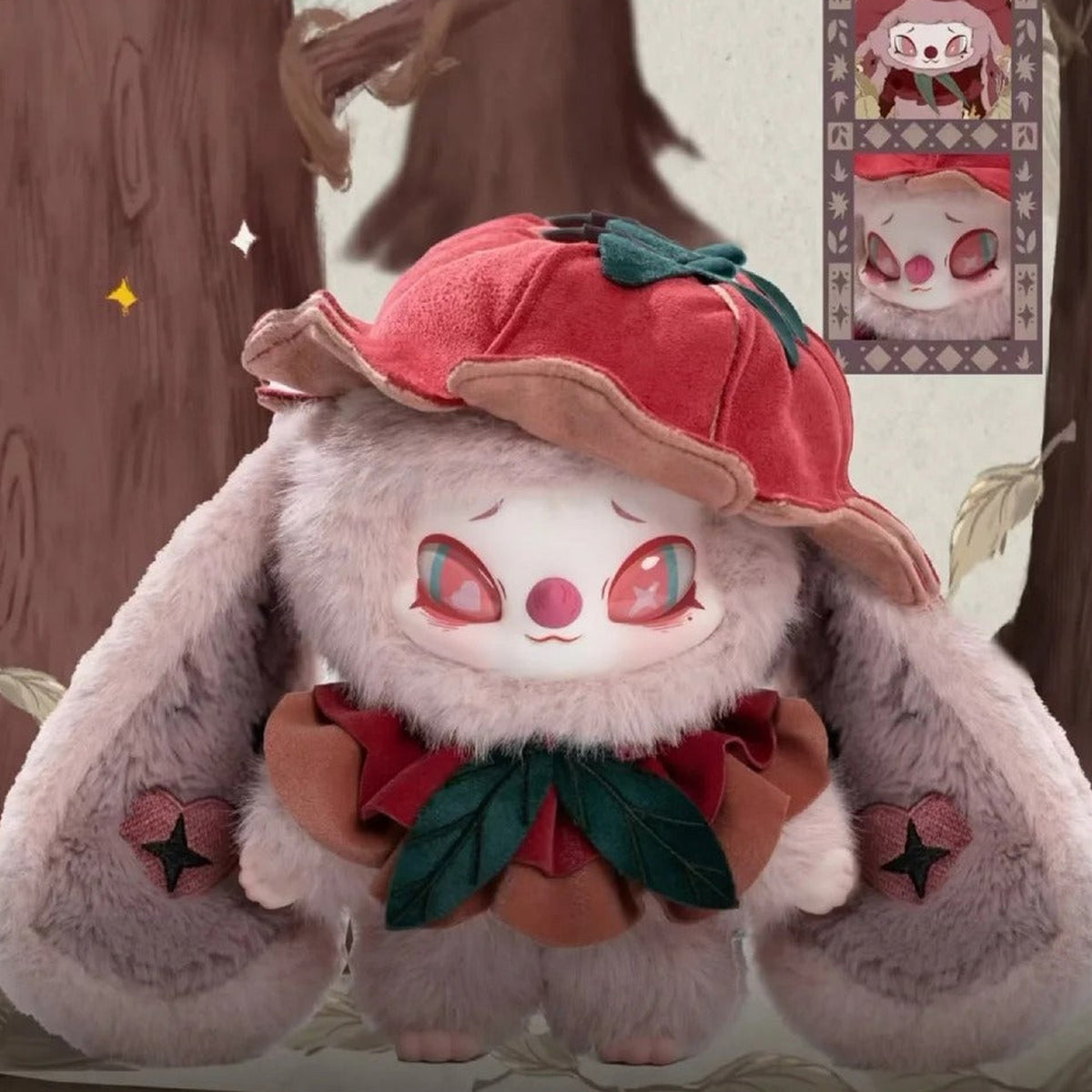 SiiNONO Echo Forest Whispers Series Plush Blind Box - Rose-themed plush doll example with outer ears at image edge; random design not guaranteed
