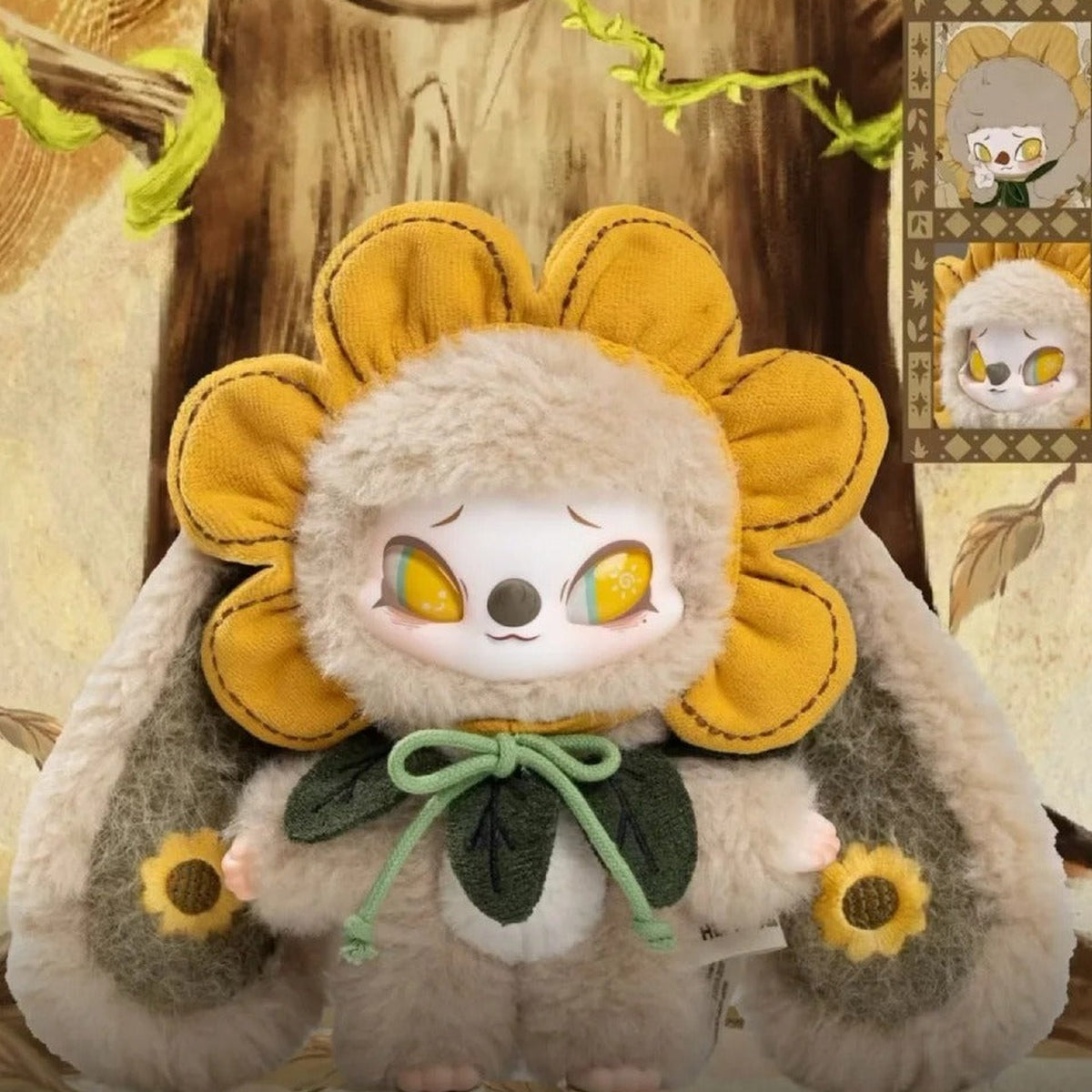 SiiNONO Echo Forest Whispers Series Plush Blind Box - Sunflower-themed plush doll detail with lower feet cropped; random design not guaranteed