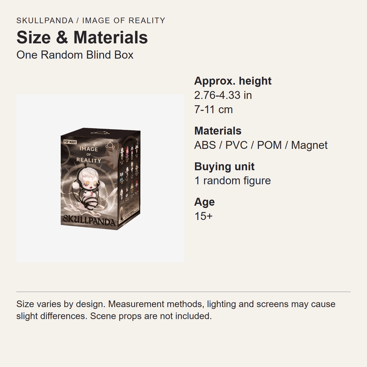 English size and materials: height2.76to4.33inches, ABS/PVC/POM/magnet; one random figure; age15plus