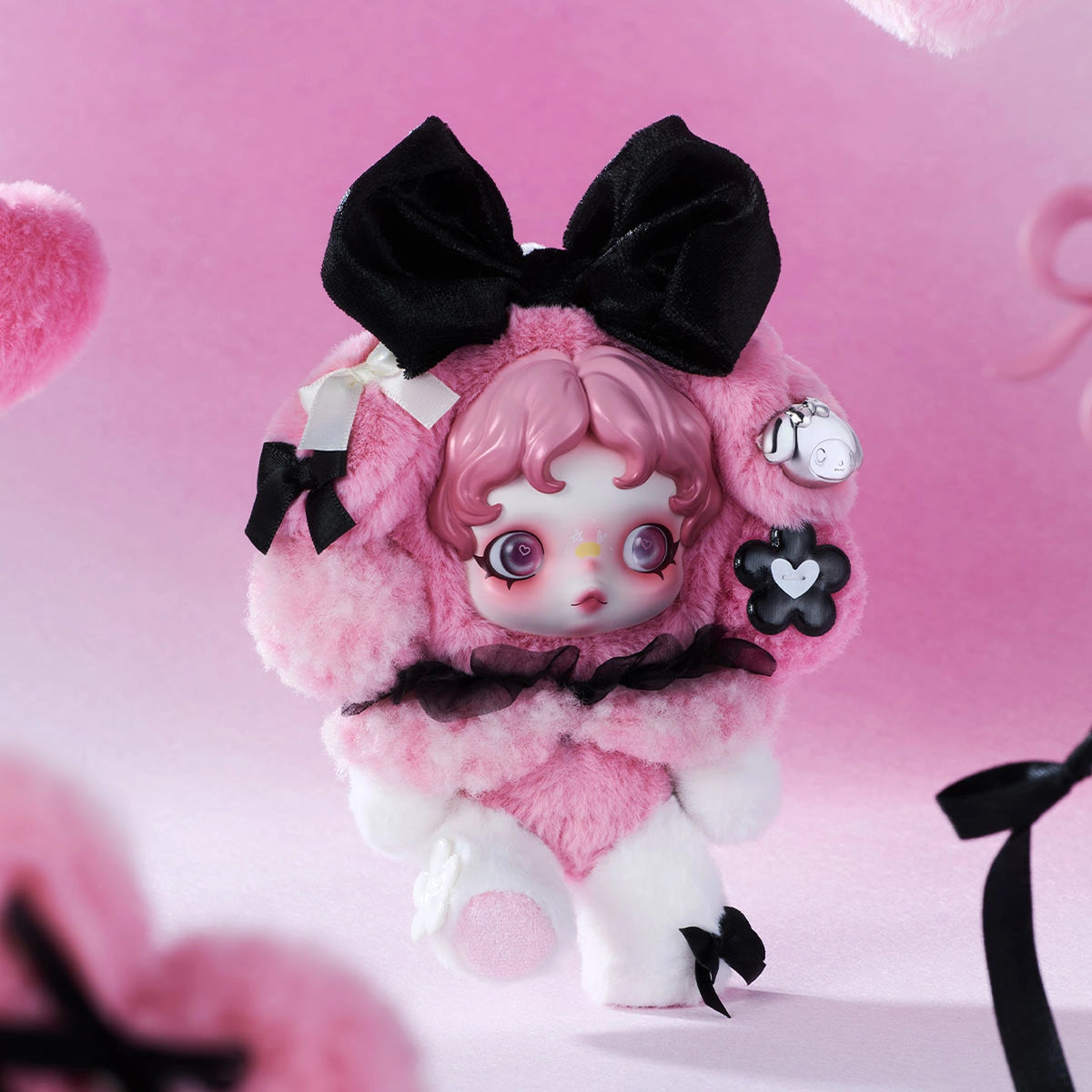 SKULLPANDA MY MELODY one fixed pink plush, front view; Kuromi not included