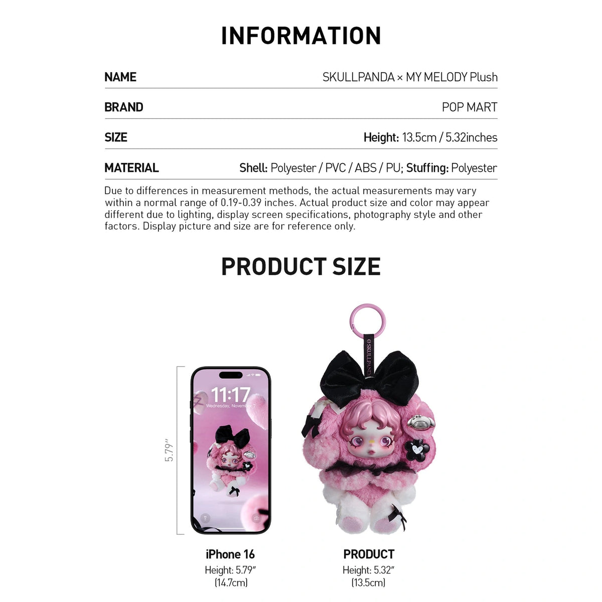 MY MELODY13.5cm size/material reference with complete hanging ring and strap; phone not included