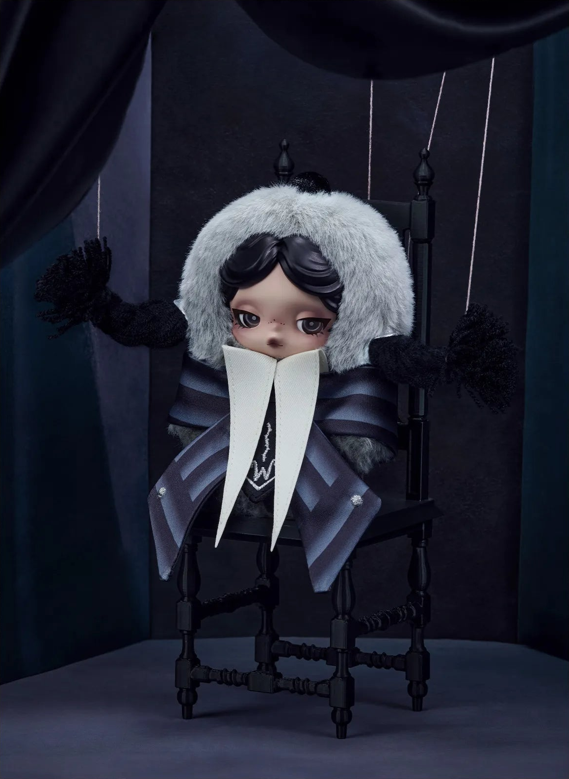 SKULLPANDA × Wednesday Plush (Nevermore Academy Uniform Version) — display context chair not included