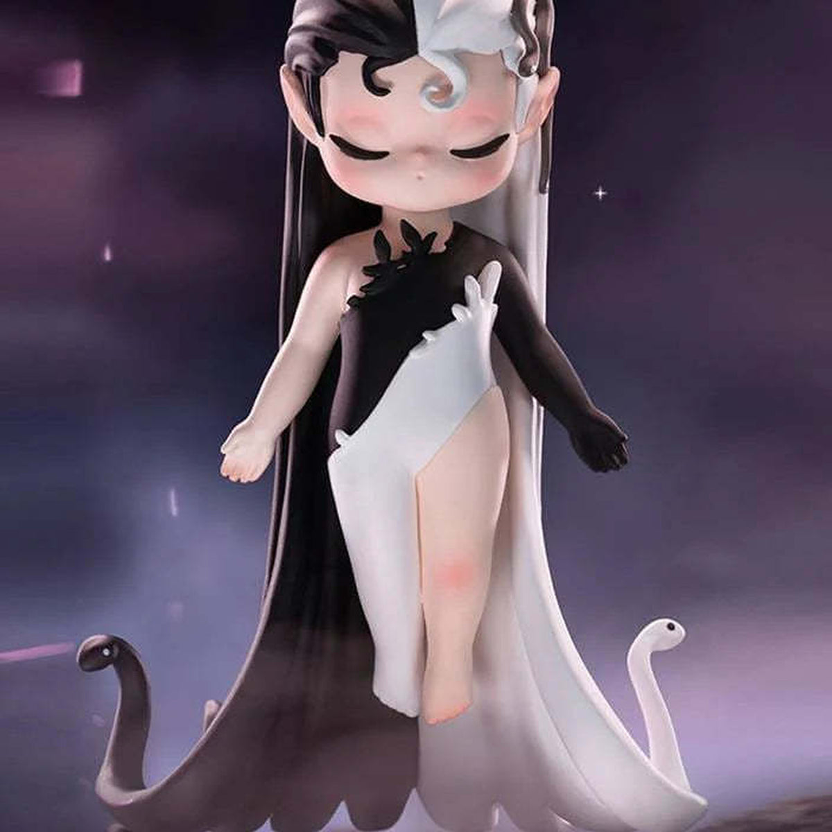 Sleep Fairyland Elves Series Figures, Blind Box - Black white figure detail with upper ornament cropped; random design not guaranteed