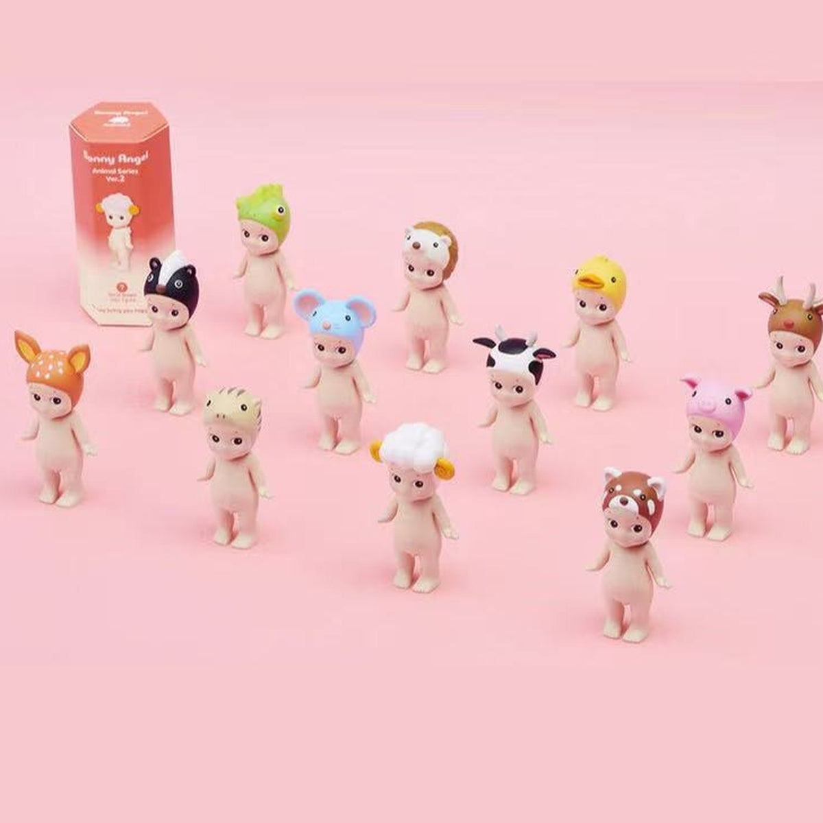 Sonny Angel Animal Series 2: Animal Series 2 mini figures shown together on a pink background with a packaging reference