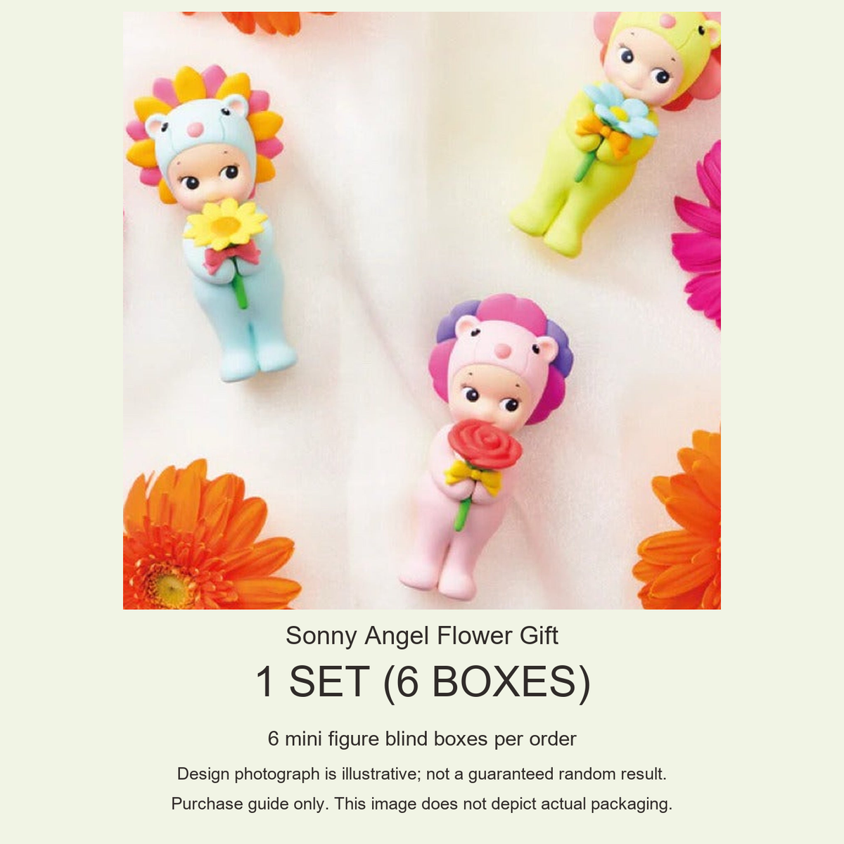 Sonny Angel Flower Gift purchase guide: 6 mini figure blind boxes; design reference, not actual packaging