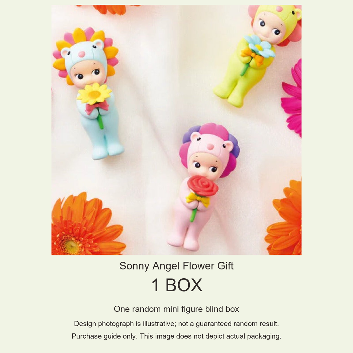 Sonny Angel Flower Gift purchase guide: one random mini figure blind box; design reference, not actual packaging
